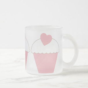 Pink Cupcake with Heart Frosted Glass Coffee Mug