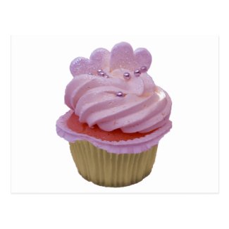 Pink Cupcake with Hearts Postcard
