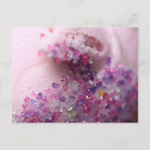 Pink cupcake with pink and purple sugar postcard