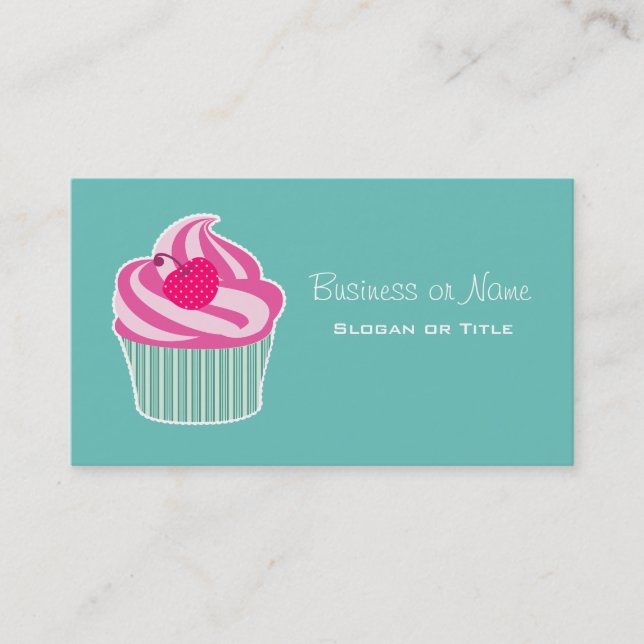 Pink Cupcake WIth Polka Dot Cherry Business Card (Front)