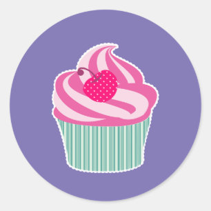 Pink Cupcake with Polka Dot Cherry Classic Round Sticker