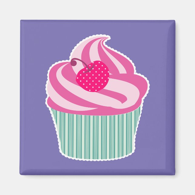 Pink Cupcake WIth Polka Dot Cherry Magnet (Front)