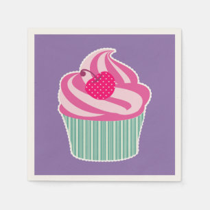 Pink Cupcake WIth Polka Dot Cherry Napkin