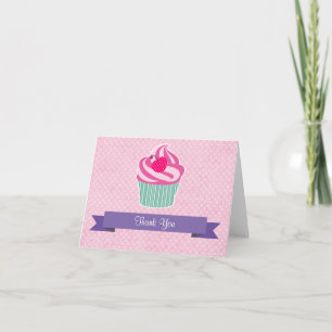 Pink Cupcake WIth Polka Dot Cherry Thank You Card