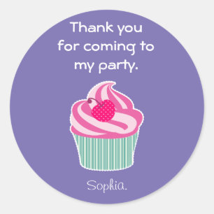 Pink Cupcake WIth Polka Dot Cherry Thank You Classic Round Sticker