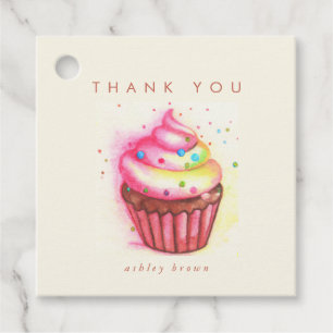 Pink Cupcake with Sprinkles Birthday Thank You Favour Tags