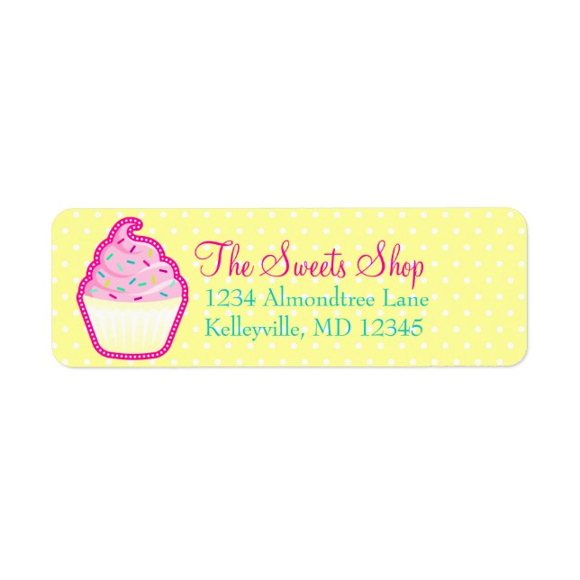 Pink Cupcake with Sprinkles Return Address Labels (Front)