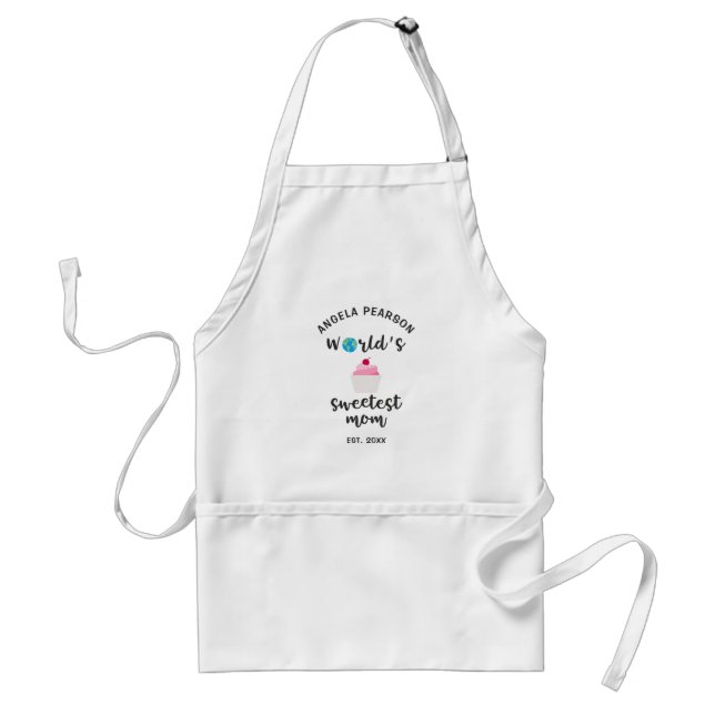 Pink Cupcake World´s Sweetest Mom quote for Her Standard Apron (Front)