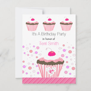 Pink Cupcakes Birthday Invitation