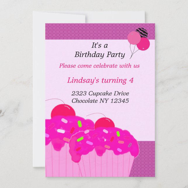 Pink Cupcakes Birthday Party Invitation (Front)