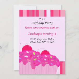Pink Cupcakes Birthday Party Invitation