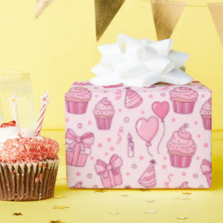 Pink Cupcakes Birthday Wrapping Paper