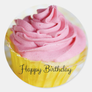 Pink Cupcakes Happy Birthday Classic Round Sticker