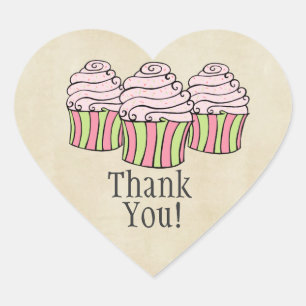 Pink Cupcakes Heart Thank You Label Sticker