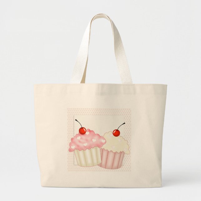 Pink Cupcakes Large Tote Bag (Front)
