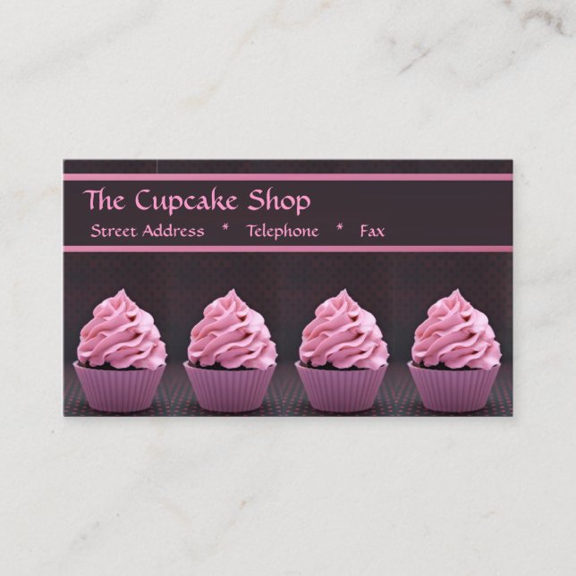 Pink Cupcakes on Black Business Cards (Front)