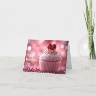 Pink Cupcakes with Hearts Valentine's Greeting Holiday Card
