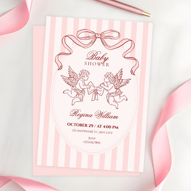 Pink Cupid angel baby shower Invitation (Creator Uploaded)