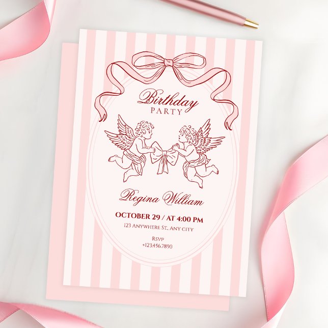Pink Cupid angel birthday Invitation (Creator Uploaded)