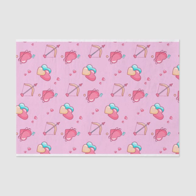 Pink Cupid Arrow Love Heart Pattern Valentines Day Tissue Paper (Front)