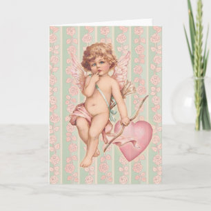 Pink Cupid on Roses Holiday Card