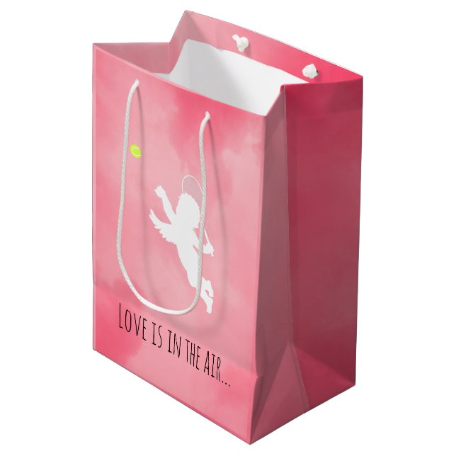 Pink Cupid Tennis Player Valentine's Day Medium Gift Bag (Front Angled)