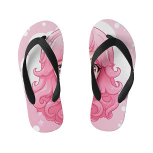 Pink Curly Haired Cartoon Girl Flip Flops