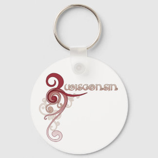 Pink Curly Swirl Wisconsin Keychain