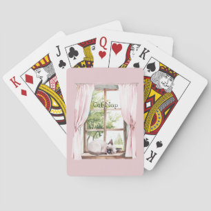 Pink Curtains Cat Nap Window Playing Cards