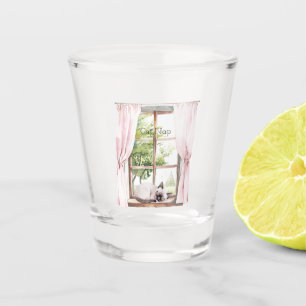 Pink Curtains Cat Nap Window Shot Glass
