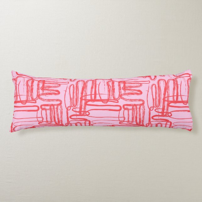 Pink Curve Wavy Squiggle Abstract Modern Body Cushion (Front)