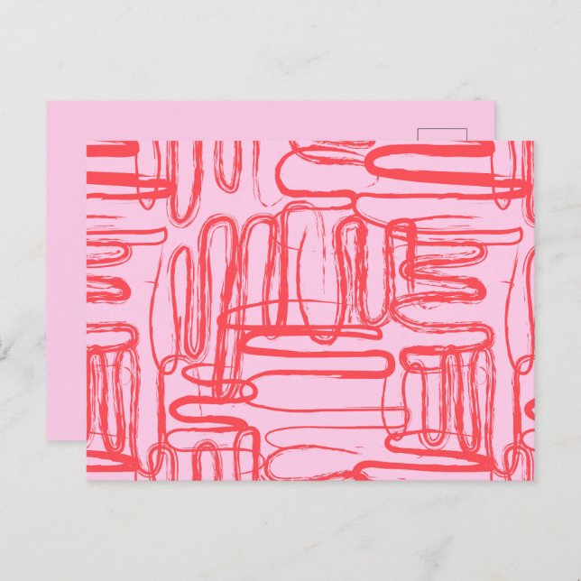 Pink Curve Wavy Squiggle Abstract Modern Holiday Postcard (Front/Back)