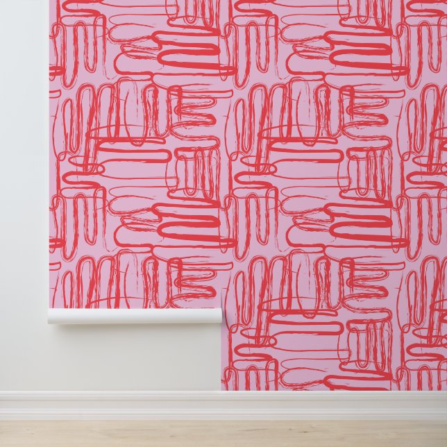 Pink Curve Wavy Squiggle Abstract Modern Wallpaper (Application)