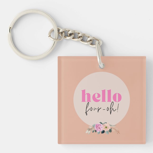 Pink Custom 40th birthday hello  Key Ring (Front)