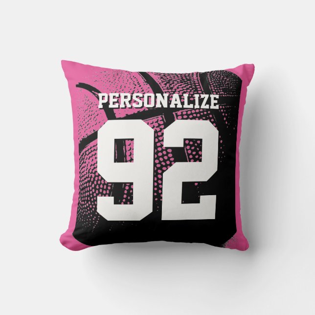 Pink custom basketball jersey number throw pillow (Front)