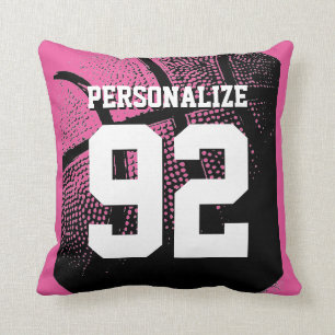 Pink custom basketball jersey number throw pillow