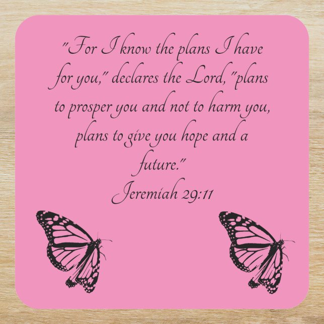 Pink Custom Bible Verse Butterfly Jeremiah 29:11 Square Sticker (Creator Uploaded)