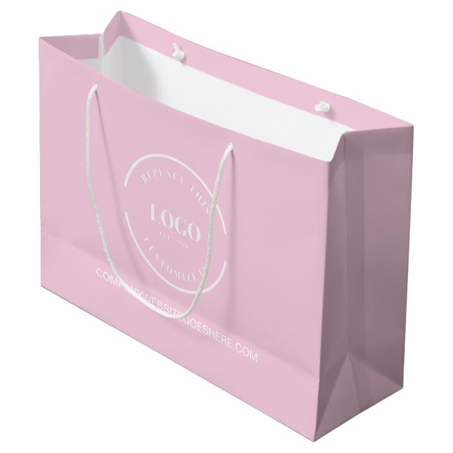 Pink Custom Business Company website white Logo Large Gift Bag (Front Angled)