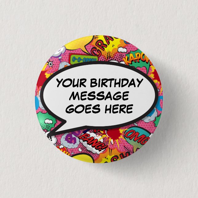 Pink Custom Comic Book Birthday Party Favour 3 Cm Round Badge (Front)
