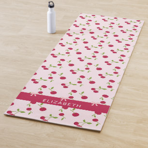 Pink Custom Cute Cherry Print Pattern Coquette Yoga Mat