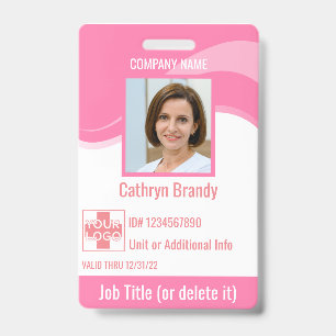 Pink custom Employee Security Id, logo, Bar Code ID Badge