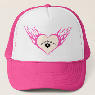 Pink Custom Flaming Heart  Trucker Hat