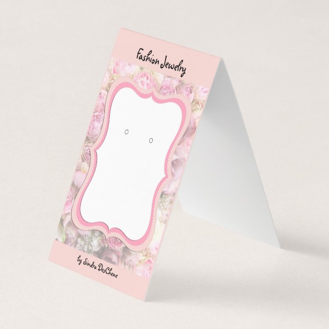 Pink Custom Floral Plaque Tentfold Earring Cards (Front)