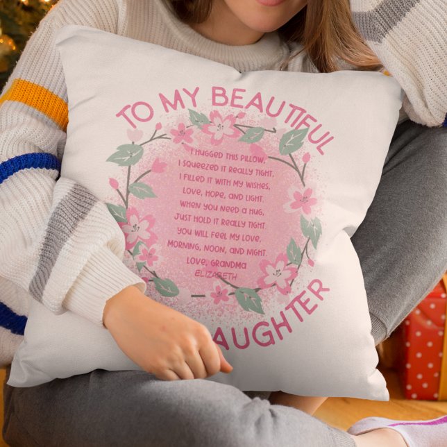 Pink Custom Heartfelt Message To My Granddaughter  Cushion (Pink Custom Heartfelt Message To My Granddaughter Throw Pillow
)