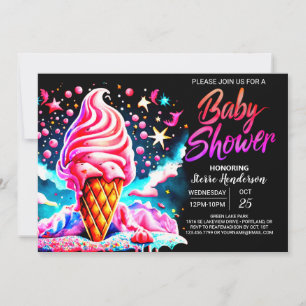 Pink Custom Ice Cream Cone Bliss Baby Shower Invitation