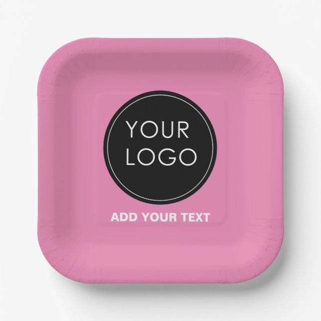 Pink Custom Logo Company Business Event  Paper Plate (Front)
