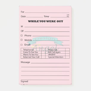 Pink Custom Logo Watermark Phone Message Post It's Post-it Notes