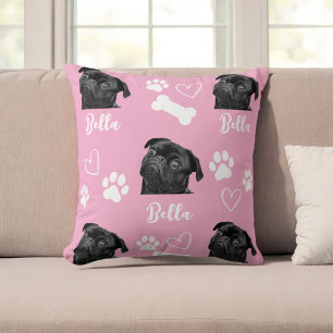 Pink Custom Love Paw Print Dog Lover Pet Photo Cushion