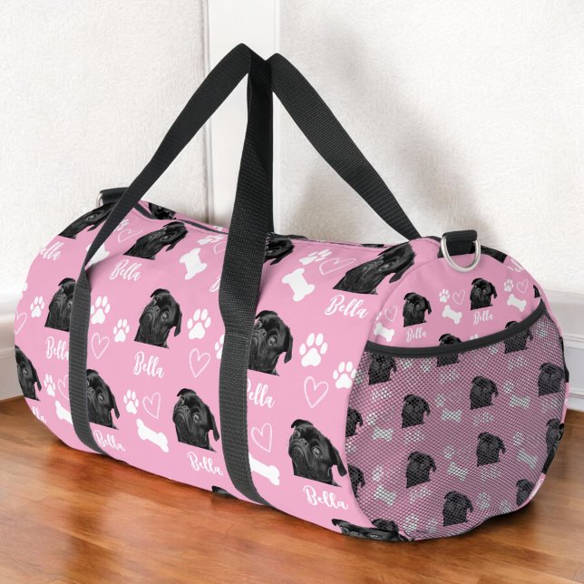 Pink Custom Love Paw Print Dog Lover Pet Photo Duffle Bag (Creator Uploaded)