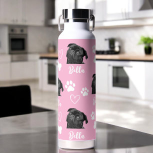 Pink Custom Love Paw Print Dog Lover Pet Photo Water Bottle